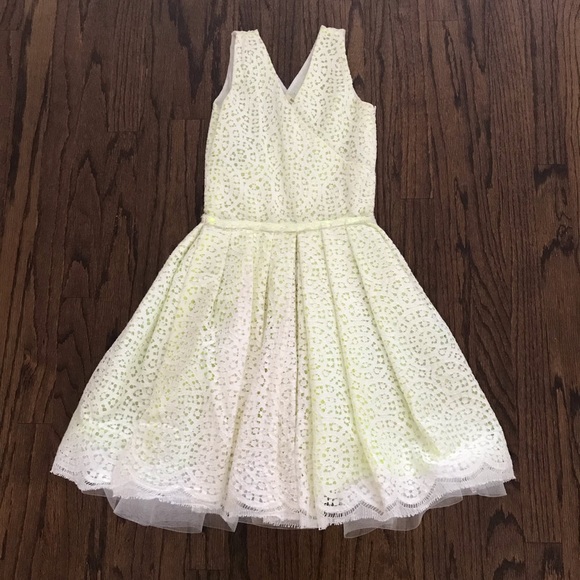 Bonnie Young Designer Neon Yellow + Lace Dress